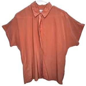 Jaqueline Ferrer  Rust Orange 100% Silk Button Up Blouse Sz 6  Fairy Grunge